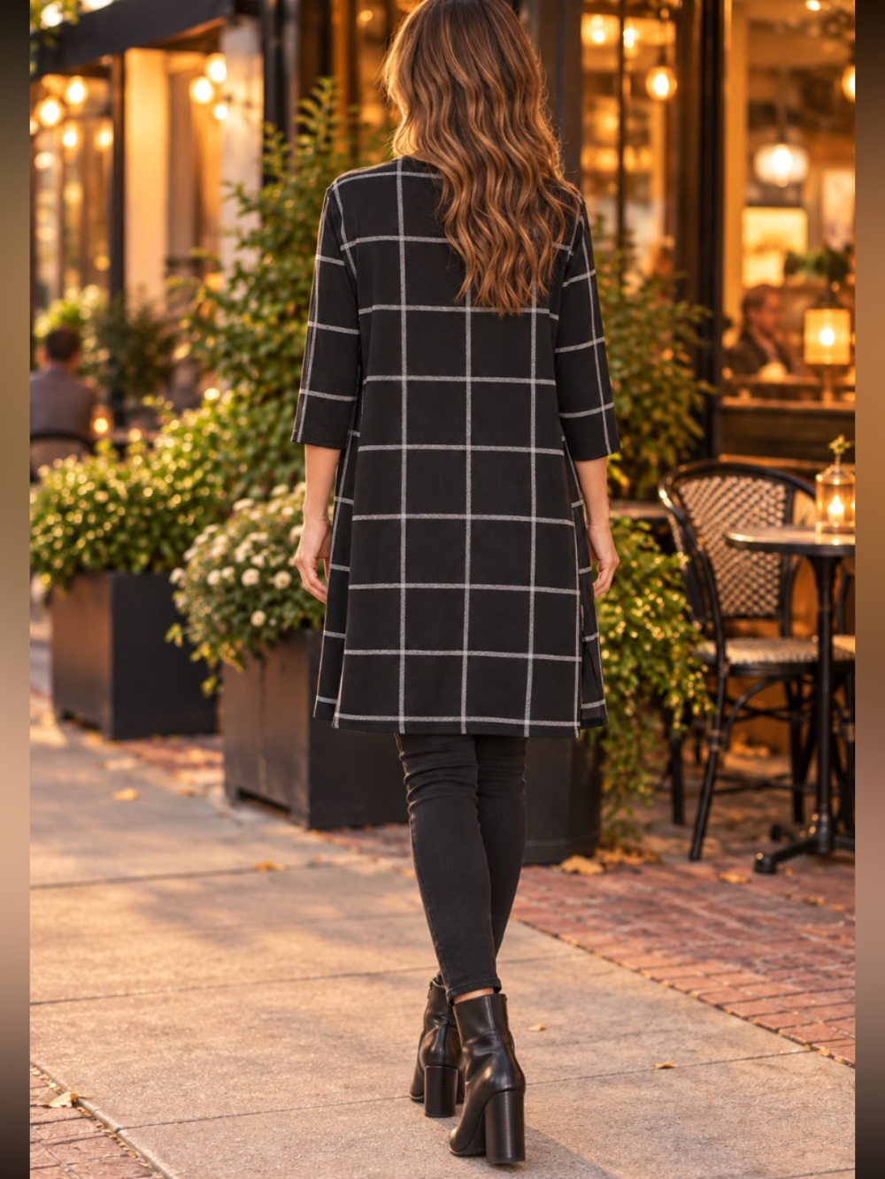 🎄 Notations Black Gray Windowpane Open Front Cardigan Jacket NWT XL - Picture 2 of 8